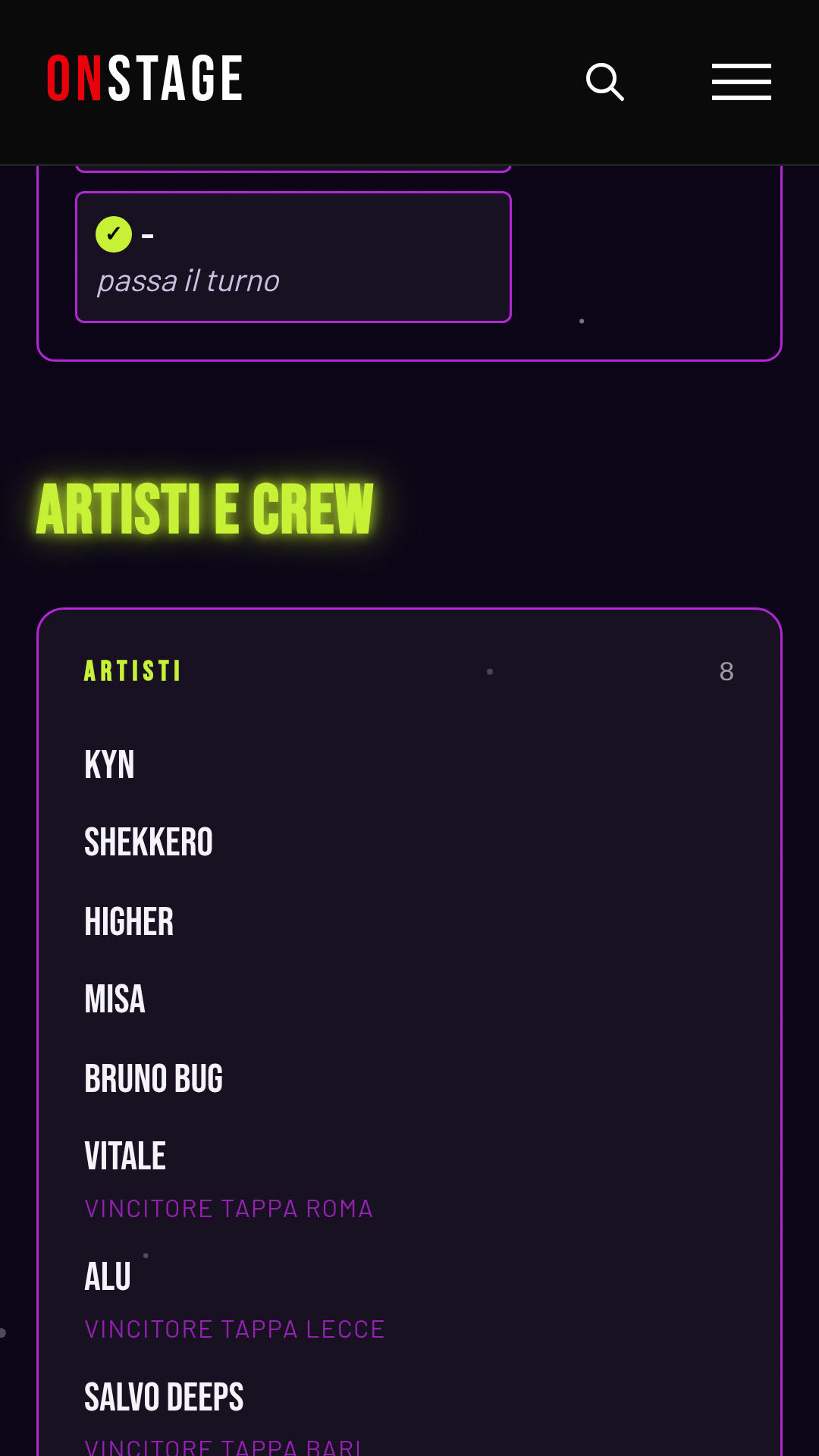 App OnStage su telefono, gli artisti e le crew di un evento